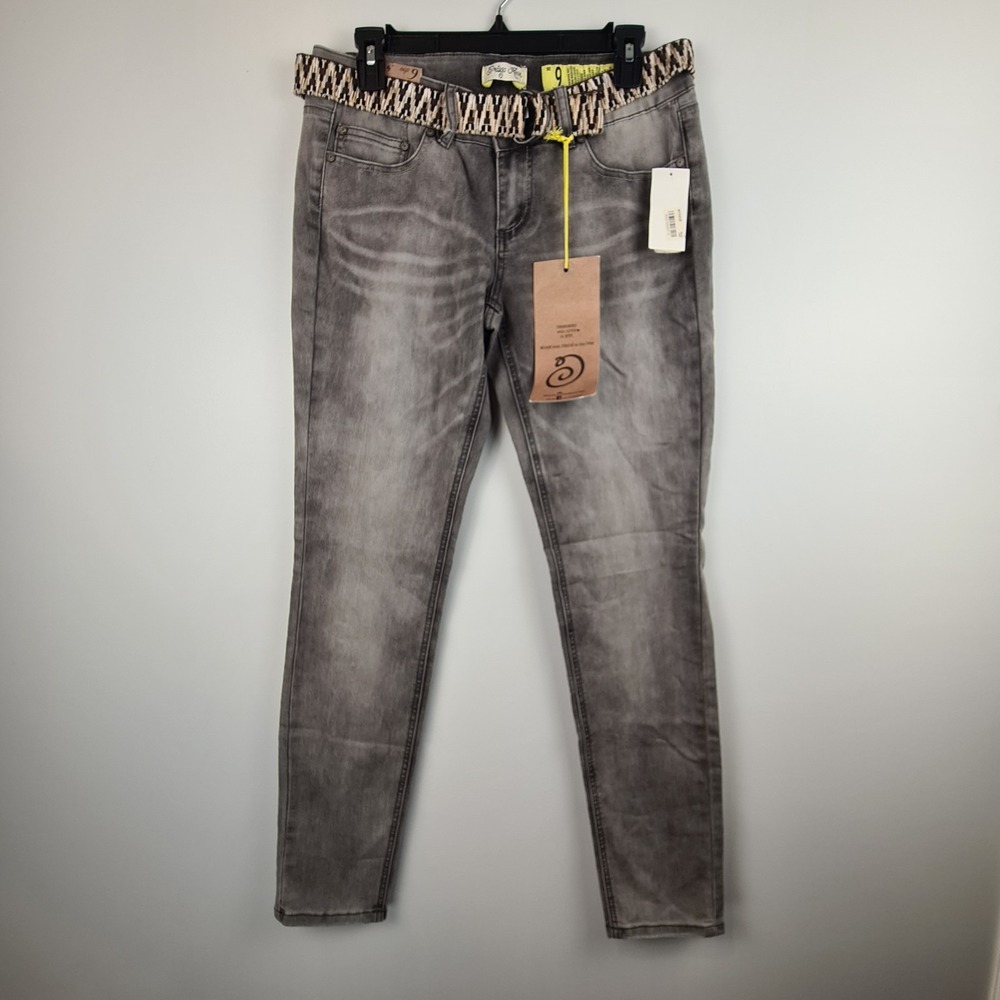 Indigo Rein Jeans Womens Juniors Size 9 Gray Denim Skinny Stretch Belt Preppy‎